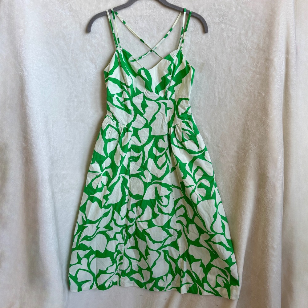 A New Day Womens Green White Abstract Floral Print Smocked Sundress Size XS